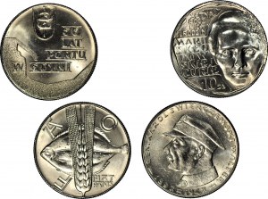 Set of 4 pieces - 10 zl Sklodowska 1967, 10 zl Swierczewski 1967, 10 zl 1971 FAO. 10 zloty 1972 Gdynia