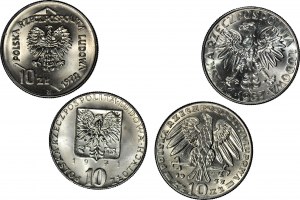 Set of 4 pieces - 10 zl Sklodowska 1967, 10 zl Swierczewski 1967, 10 zl 1971 FAO. 10 zloty 1972 Gdynia