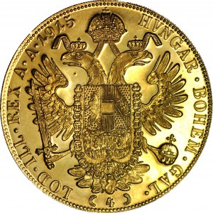 Austria, Franz Joseph, Foursquare = 4 ducats 1915, new minting, prooflike