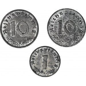 Niemcy, 1 fenig 1942 F, 10 fenigów 1942 A, 10 fenigów 1942 J