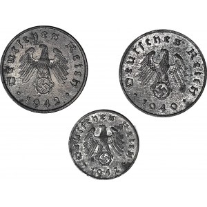 Niemcy, 1 fenig 1942 F, 10 fenigów 1942 A, 10 fenigów 1942 J