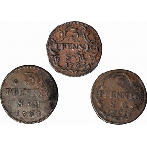 Germany, Mainz, Set of 3 pieces - 3 Fenigs 1760, 1761 and 1761