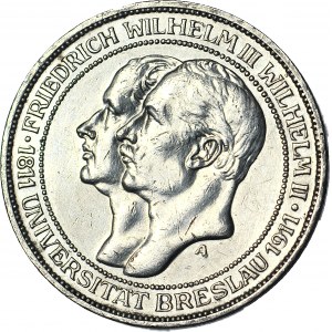 Niemcy, 3 marki 1911, Berlin, 100 lecie Uniwersytetu we Wrocławiu