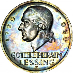 R-, Niemcy, Weimar, 3 marki 1929 F, Lessing, LUSTRZANKA