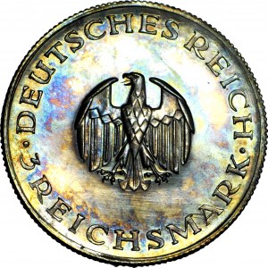 R-, Niemcy, Weimar, 3 marki 1929 F, Lessing, LUSTRZANKA