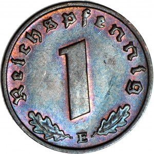 Niemcy, III Rzesza, 1 Pfennig 1938 E, destrukt, skrętka 45 stopni