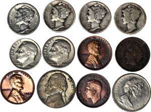 USA + Canada, 1, 5, 10 cents, 1905 to 1978, set of 12 pcs.