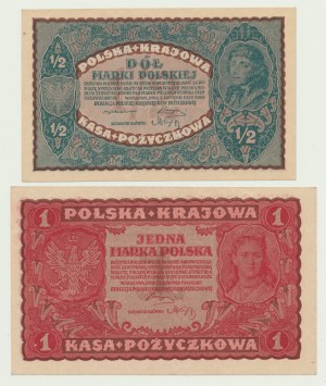 1/2 Polish mark 1920 and 1 Polish mark 1919, large letters, I Series GS