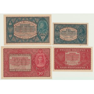 1/2 marki 1920, 1, 10 i 20 marek polskich 1919, zestaw 4 szt.