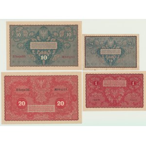 1/2 marki 1920, 1, 10 i 20 marek polskich 1919, zestaw 4 szt.