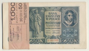 50 zlatých 1941 - D - originálny bankový balík (20ks), vzácnejšia séria.