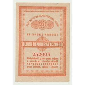 Cegiełka 20 złotych na fundusz wyborczy Bloku Demokratycznego, numerowana