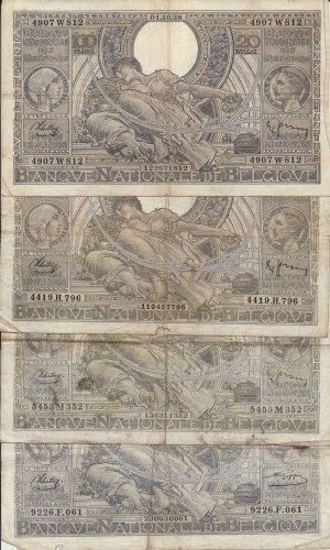 Belgie, 100 franků = 20 belgas 1938 a 1942, sada 4 kusů.