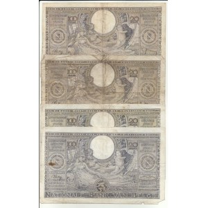 Belgium, 100 francs = 20 belgas 1938 and 1942, set of 4.