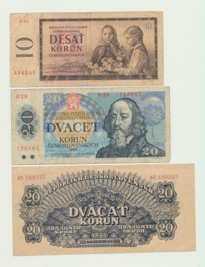 Czechoslovakia, set of 3, 10 kroner 1960, 20 kroner 1988, 20 kroner 1944