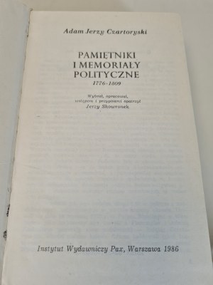 CZARTORYSKI Adam Jerzy - PAMIĘTNIKI I MEMORIALY POLITICAL 1776-1809 Edition 1