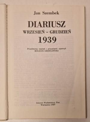 SZEMBEK Jan - DARIUSZ WRZESIEŃ-GRUDZIEŃ 1939 Edizione 1