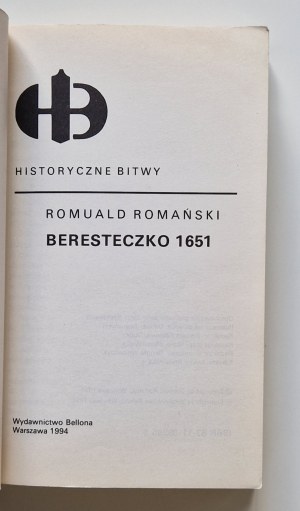 ROMAŃSKI Romuald - BERESTECZKO 1651 Historical Battles Series