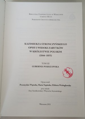 STRONCZYŃSKI Kazimierz - OPISY ZABYTKÓW STAROŻYTOŚCI W GUBERNII WARSZAWSKIEJ (Beschreibungen alter Denkmäler in der Warschauer Gubernia)