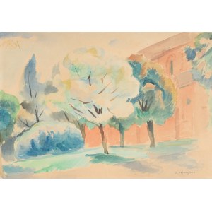 Zbigniew PRONASZKO (1885-1958), Landschaft mit Bäumen und der St.-Josephs-Kirche in Wadowice.