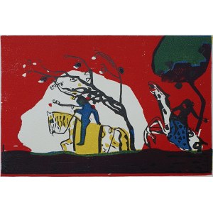 Wassily Kandinsky, Dvaja jazdci na červenom pozadí, 1938