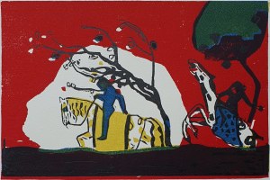 Wassily Kandinsky, Two Horsemen on Red Background (Dwóch Jeźdźców na Czerwonym Tle), 1938