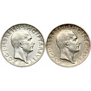 Albania 1 Frang Ar 1935 R & 1937 R Lot of 2 coins