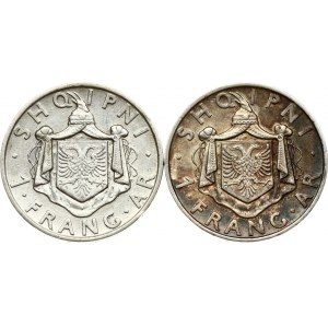 Albania 1 Frang Ar 1935 R & 1937 R Lot of 2 coins