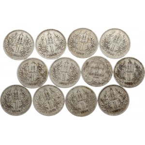 Austria 1 Corona 1893-1903 & Hungary 1 Korona 1893 KB Lot of 12 coins