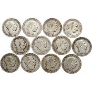 Austria 1 Corona 1893-1903 & Hungary 1 Korona 1893 KB Lot of 12 coins