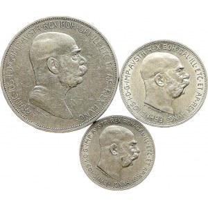 Austria 1 - 5 Corona 1909-1913 Lot of 3 coins
