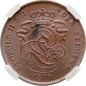Belgium 2 Centimes 1870 NGC MS 63 BN