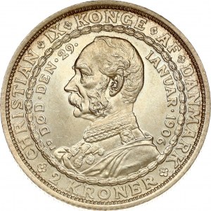 Denmark 2 Kroner 1906 VBP;GJ Death of Christian IX
