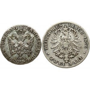 Hamburg 4 Schilling 1738 IHL & Wurttemberg 2 Mark 1876 F Lot of 2 coins
