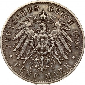 Saxony 5 Mark 1893 E