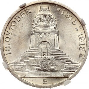 Germany Saxony 3 Mark 1913 E Battle of Leipzig NGC MS 64