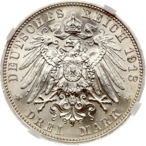 Germany Saxony 3 Mark 1913 E Battle of Leipzig NGC MS 64