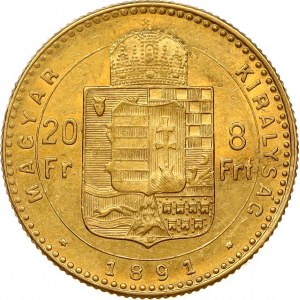 Hungary 20 Francs / 8 Forint 1891 KB