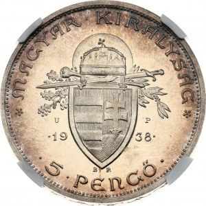 Hungary 5 Pengo 1938(1965 Restrike) St. Stephan NGC PF 63
