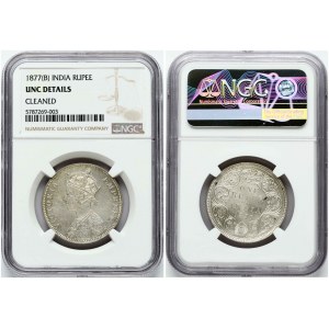 Indie Brytyjskie 1 Rupia 1877 B NGC UNC SZCZEGÓŁY
