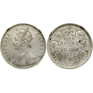 Indie Brytyjskie 1 Rupia 1877 B NGC UNC SZCZEGÓŁY