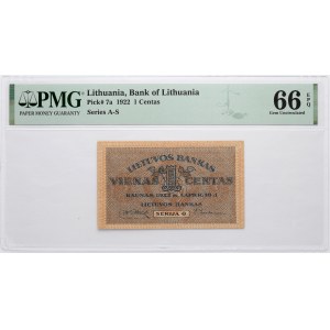 Lithuania 1 Centas 1922 PMG 66 Gem Uncirculated EPQ
