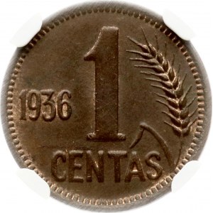Lithuania 1 Centas 1936 NGC MS 64 BN