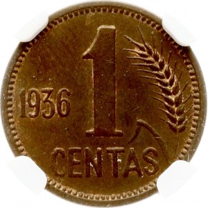 Lithuania 1 Centas 1936 NGC MS 63 BN