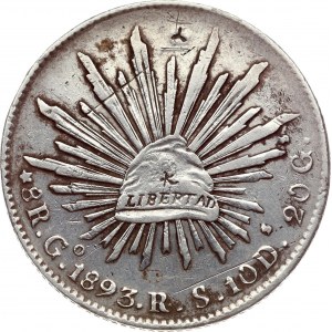 Mexico 8 Reales 1893 Go RS Countermarked