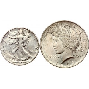 USA Dollar 1923 & 1/2 Dollar 1945 Lot of 2 coins
