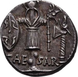 Julius Caesar, 48 - 47 př.Kr., AR Denár, Hlava Venuše zprava, nápis 