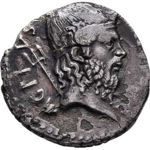 Sextus Pompeius, 42 - 40 př.Kr., AR Denár, Hlava Neptuna, opis MAG.PIVS.IMP.ITER. /