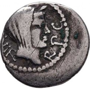Marcus Antonius a Octavianus, 39 př.Kr., AR Quinár, Hlava Concordie, opis III.VIR.R.P.C. /