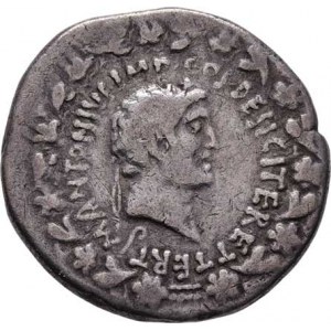 Marcus Antonius a Octavia, 39 př.Kr., AR Cistophorus, Hlava Marca Antonia, opis / hlava